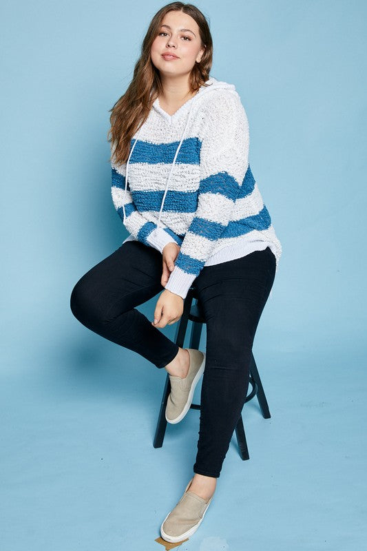 Striped Popcorn Hooded Sweater