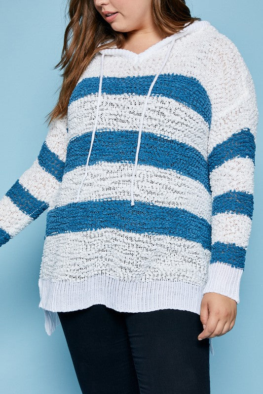 Striped Popcorn Hooded Sweater