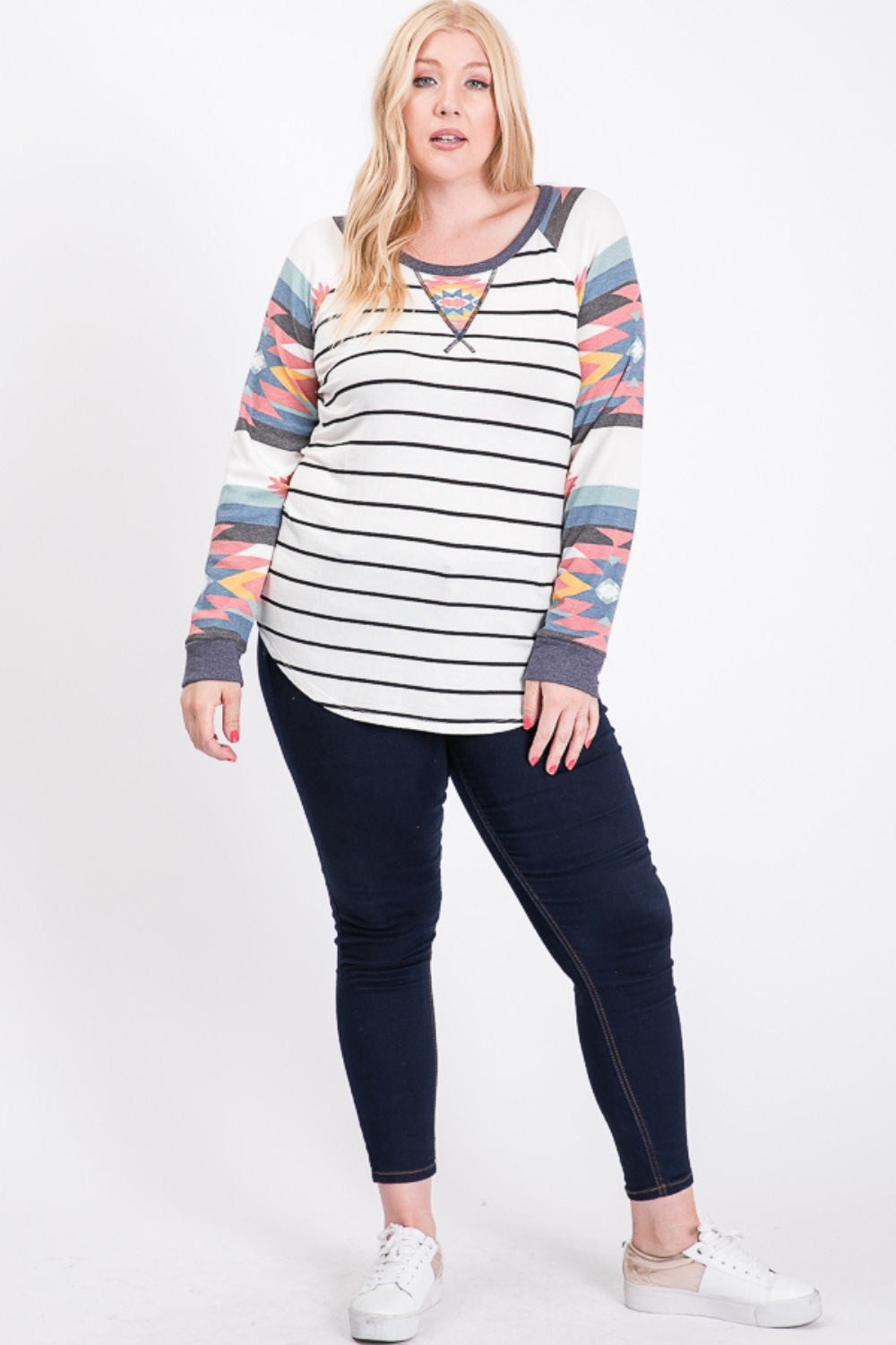 Aztec & Stripe Long Sleeve Top