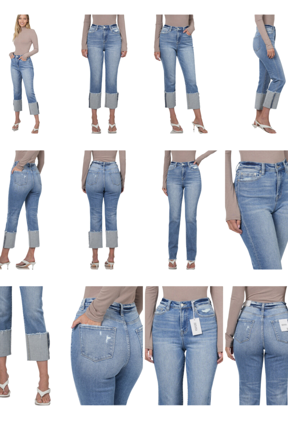 High Rise Cuffed Denim Jeans