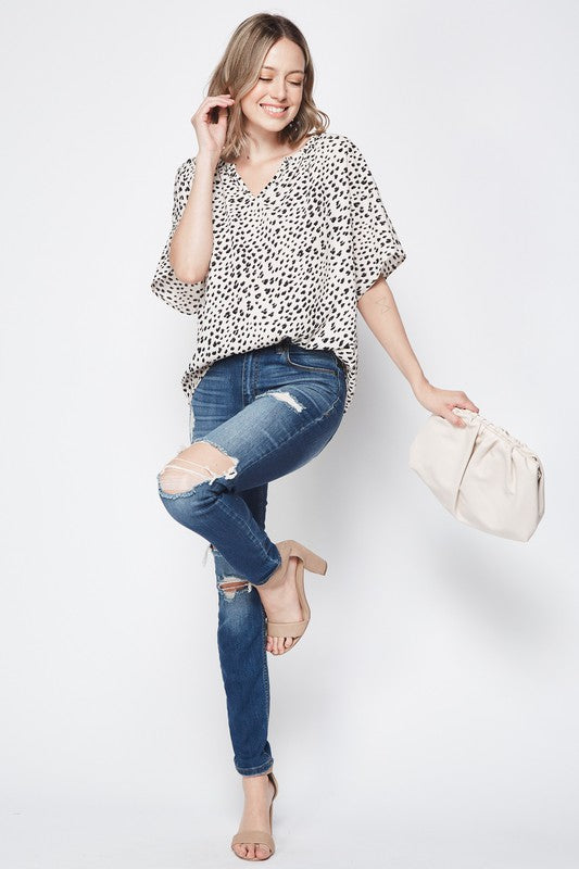 Leopard Notch Neck Top