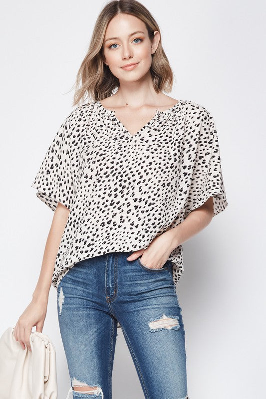 Leopard Notch Neck Top