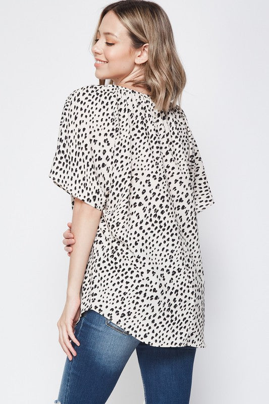 Leopard Notch Neck Top