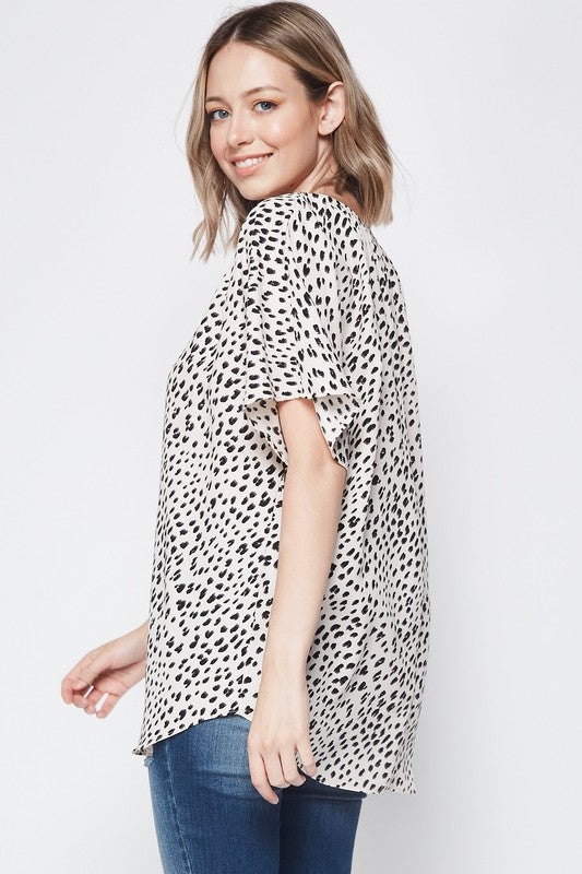 Leopard Notch Neck Top