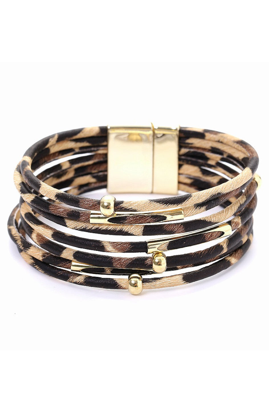 MultiStrand Leopard & Goldtone Leather Bracelet