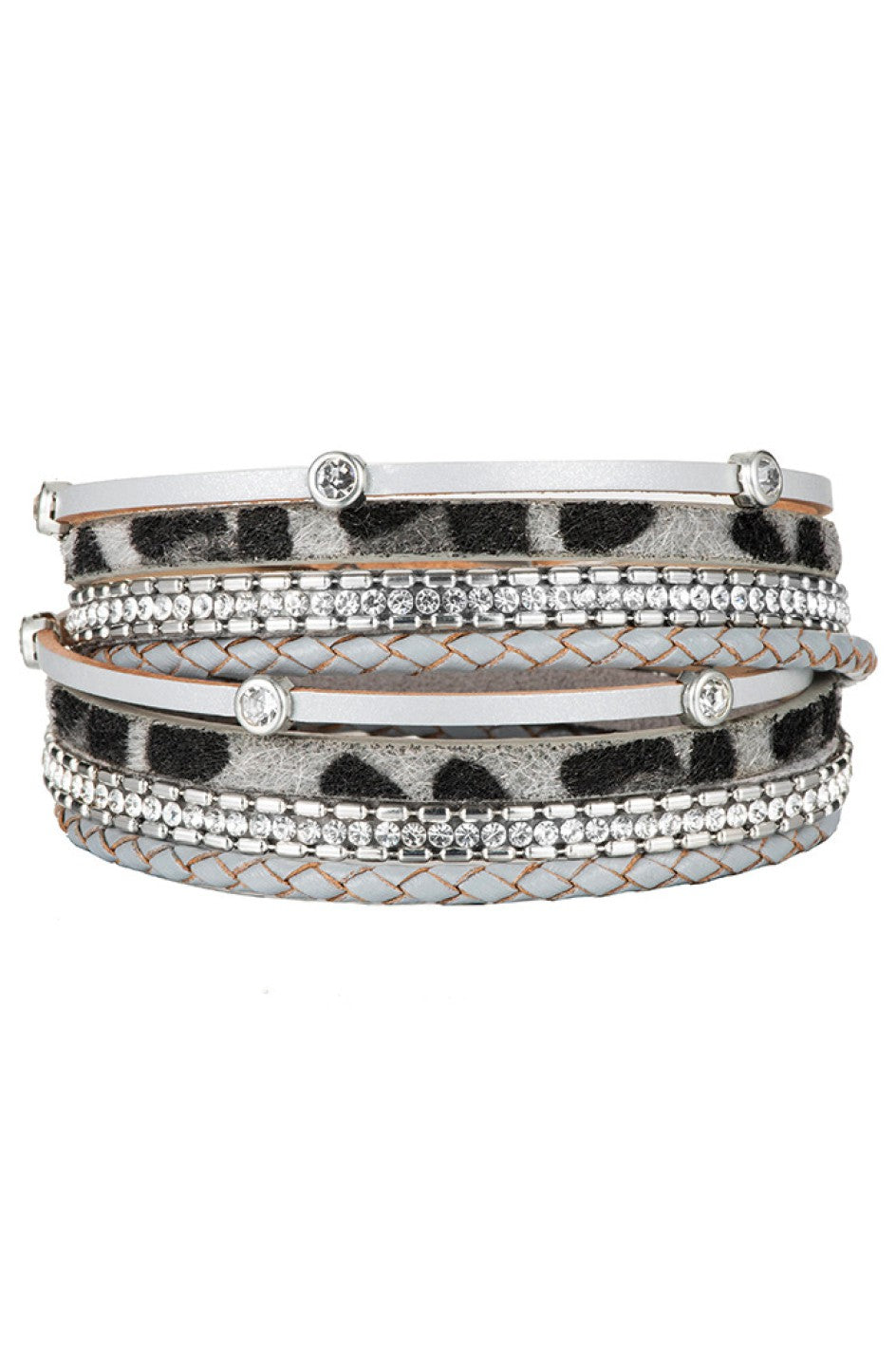 Multi-Strand Leopard Leather Wrap Bracelet