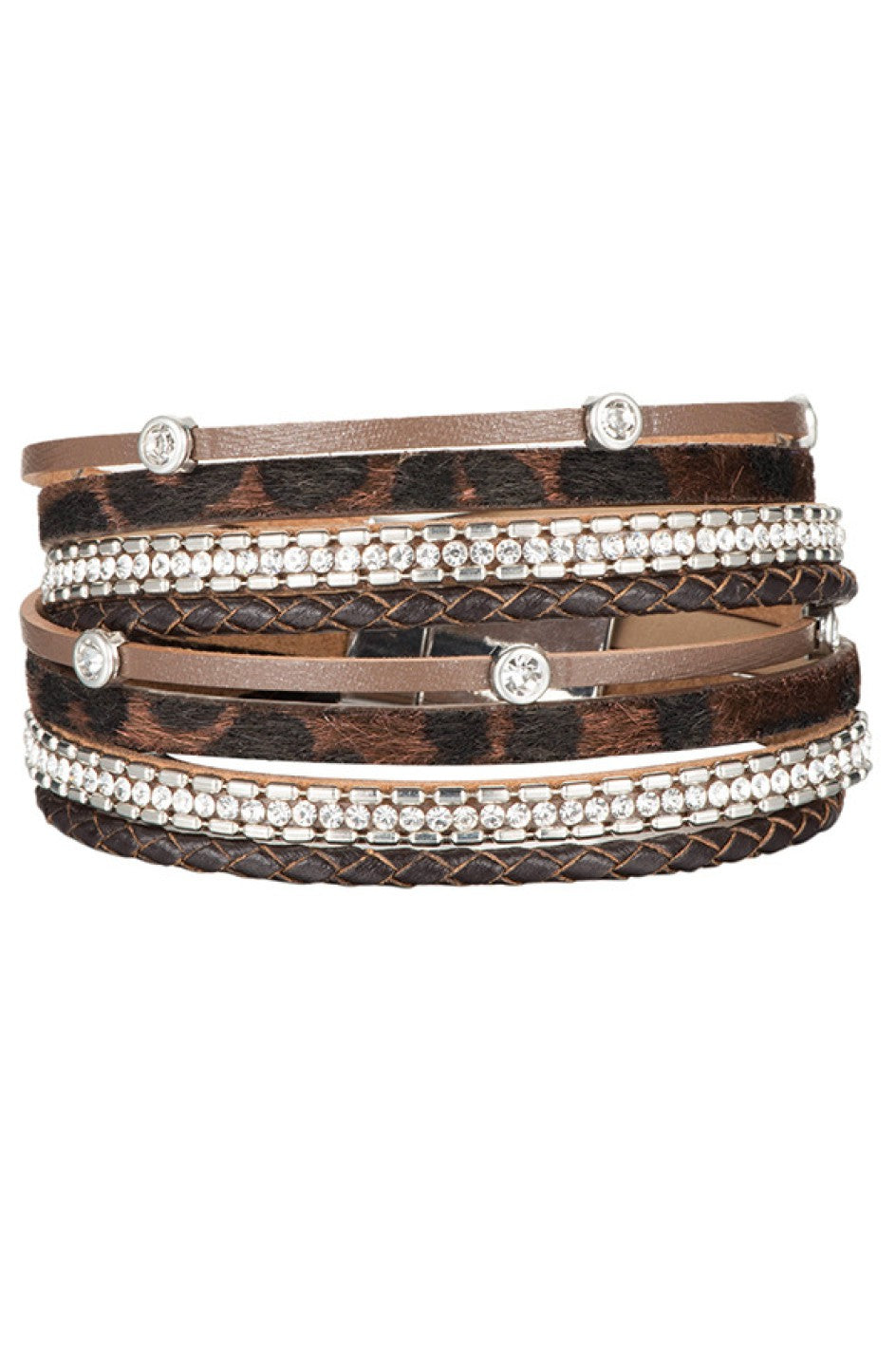 Multi-Strand Leopard Leather Wrap Bracelet