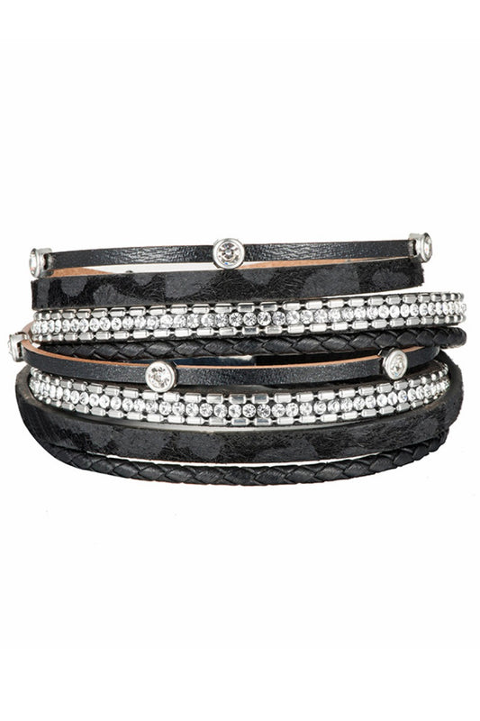 Multi-Strand Leopard Leather Wrap Bracelet