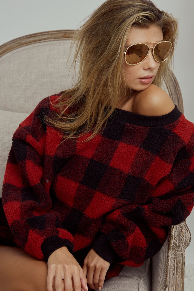 Buffalo Check Faux Fur Sweater