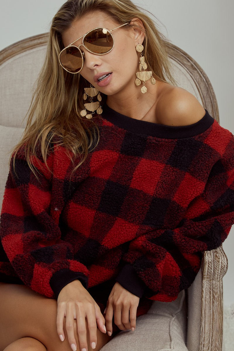 Buffalo Check Faux Fur Sweater