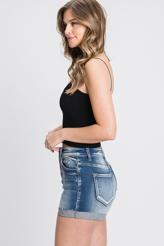 Button Fly Cuffed Hem Denim Shorts