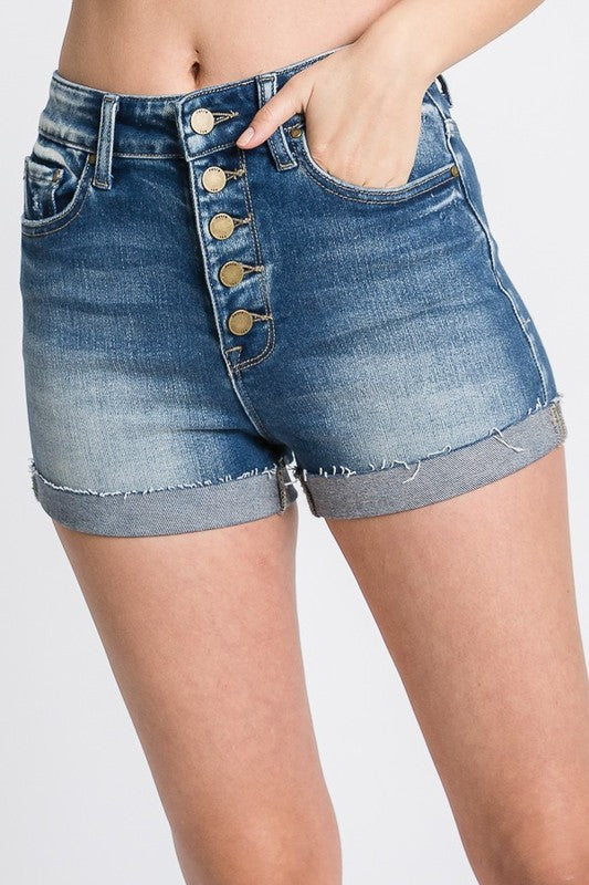 Button Fly Cuffed Hem Denim Shorts