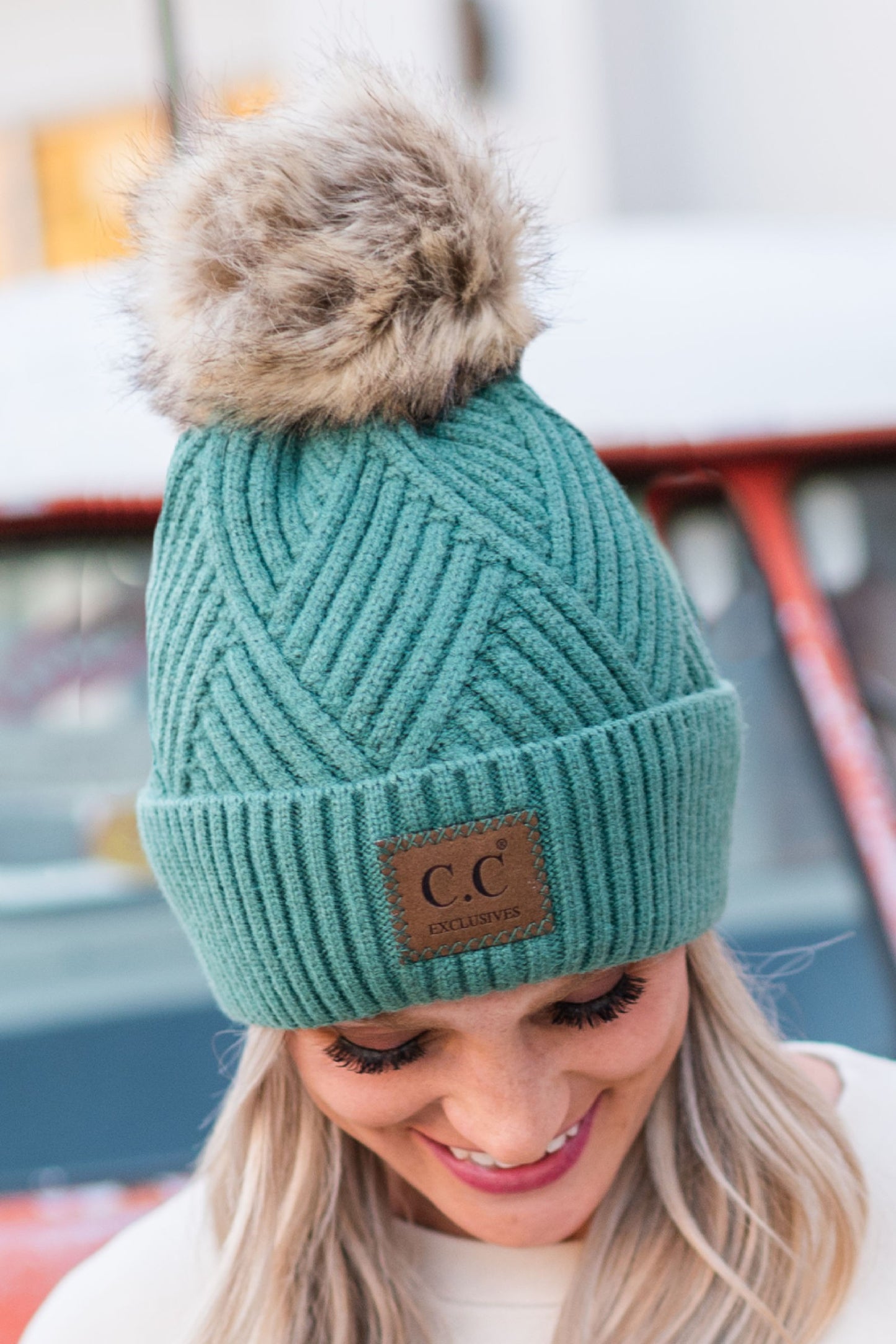 CC Criss Cross Suede Patch Beanie