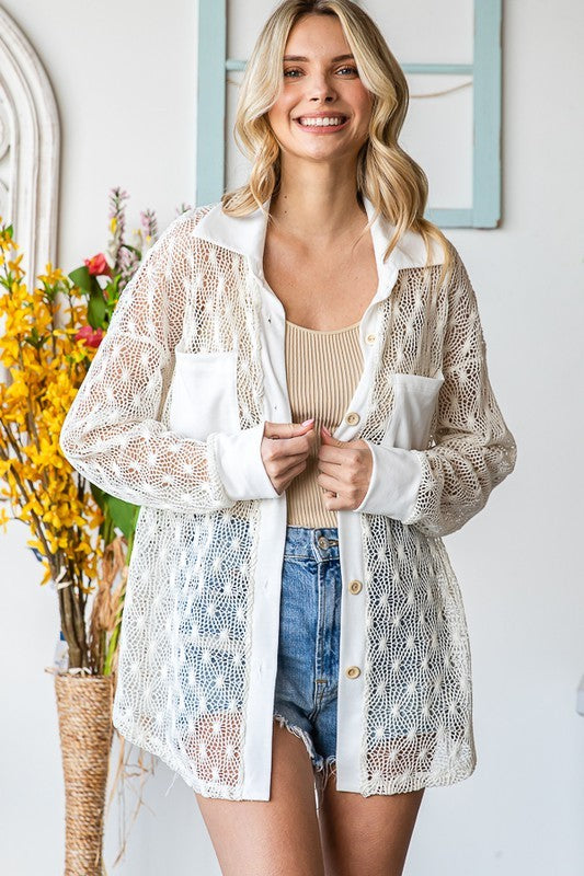 Cream Crochet Lace Shacket