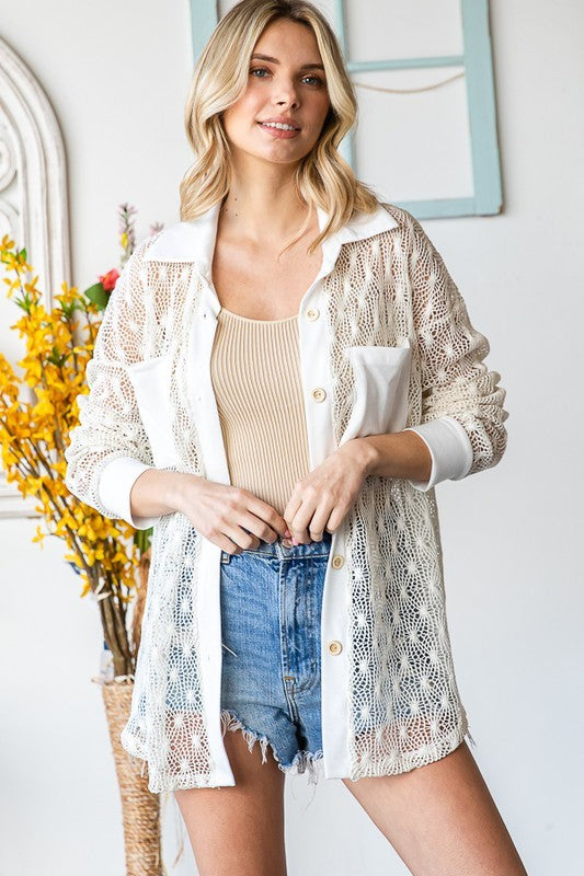 Cream Crochet Lace Shacket