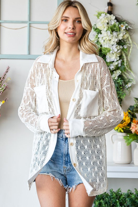 Cream Crochet Lace Shacket