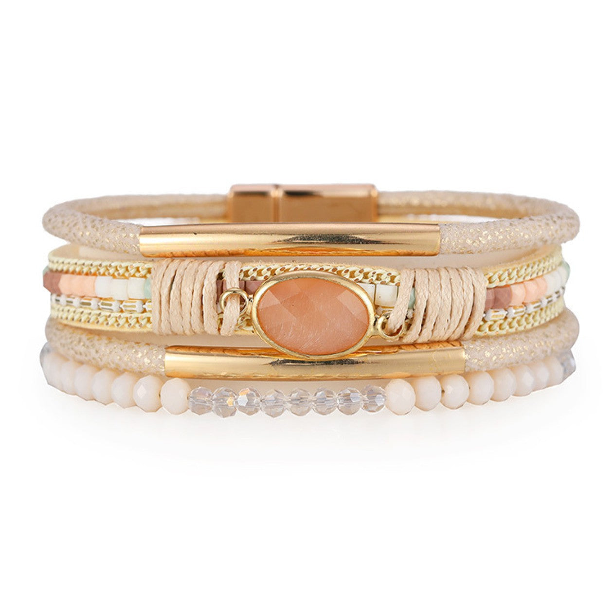 MultiStrand Peach & Khaki Leather Bracelet