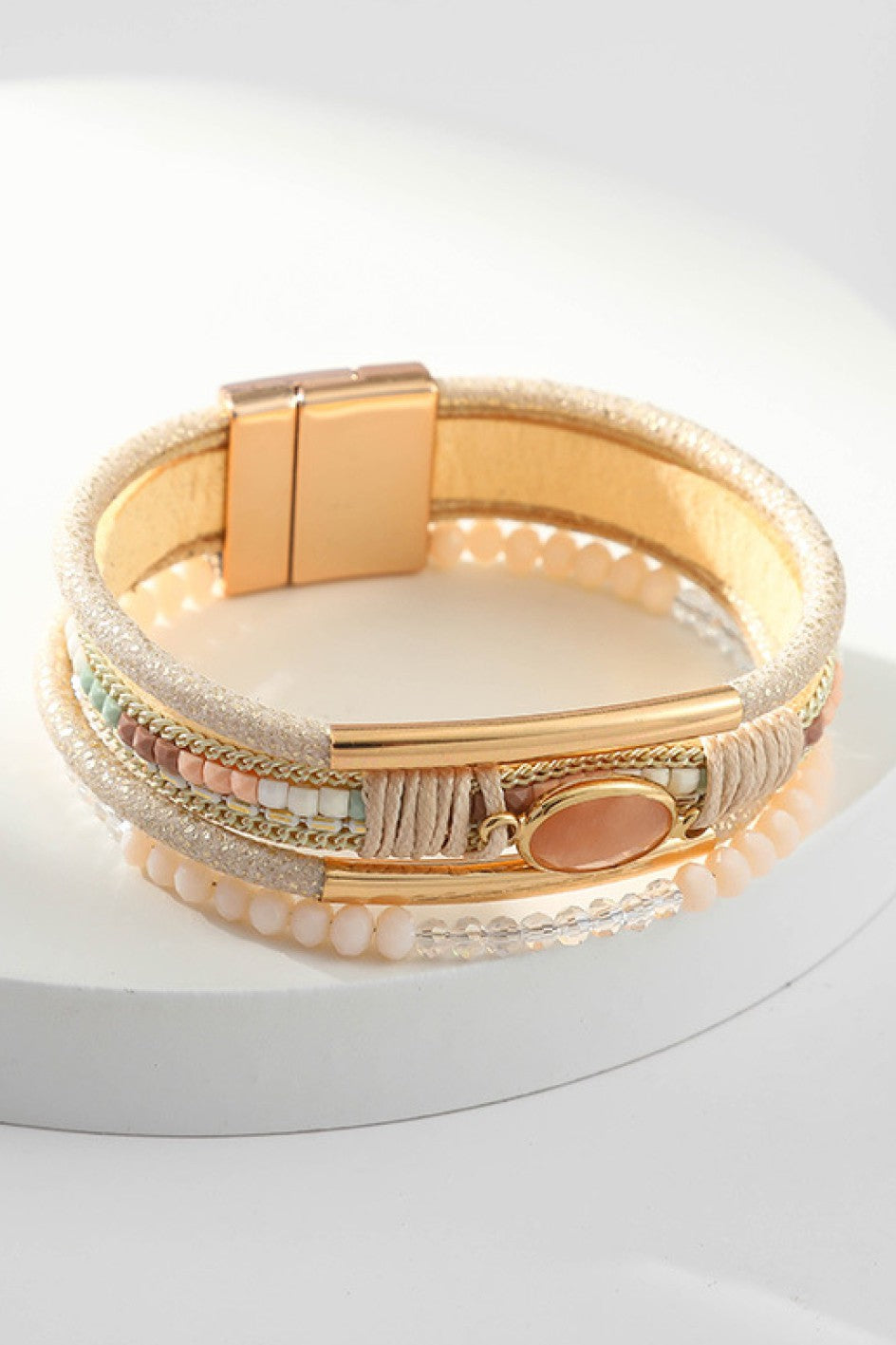 MultiStrand Peach & Khaki Leather Bracelet