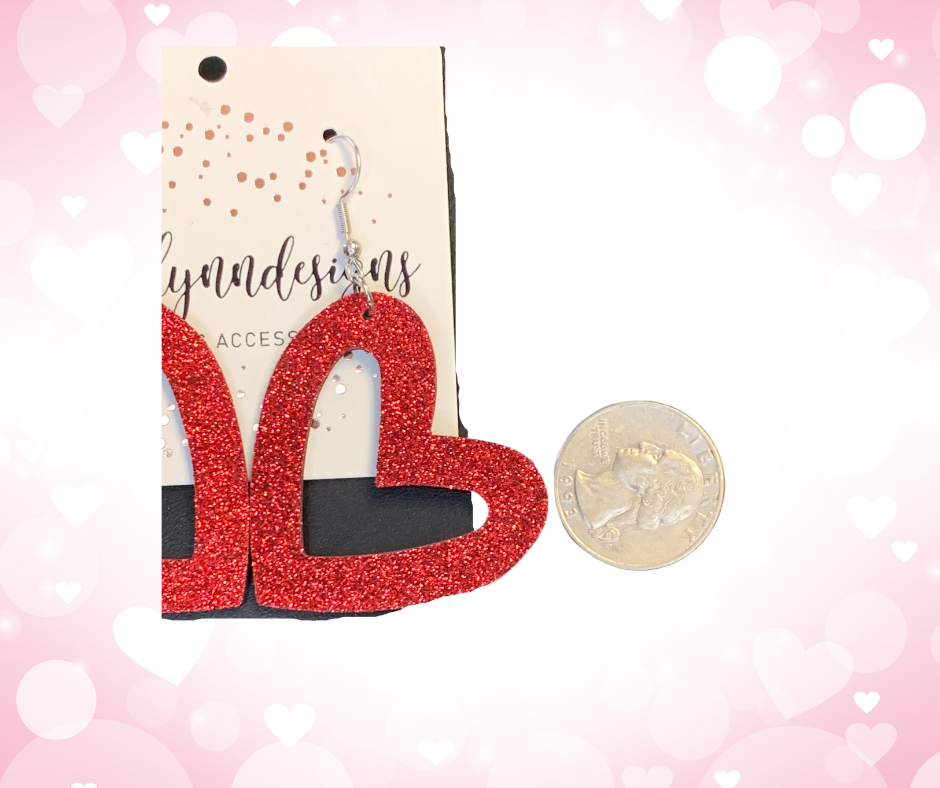 Oversized Glitter Leather Heart Earrings