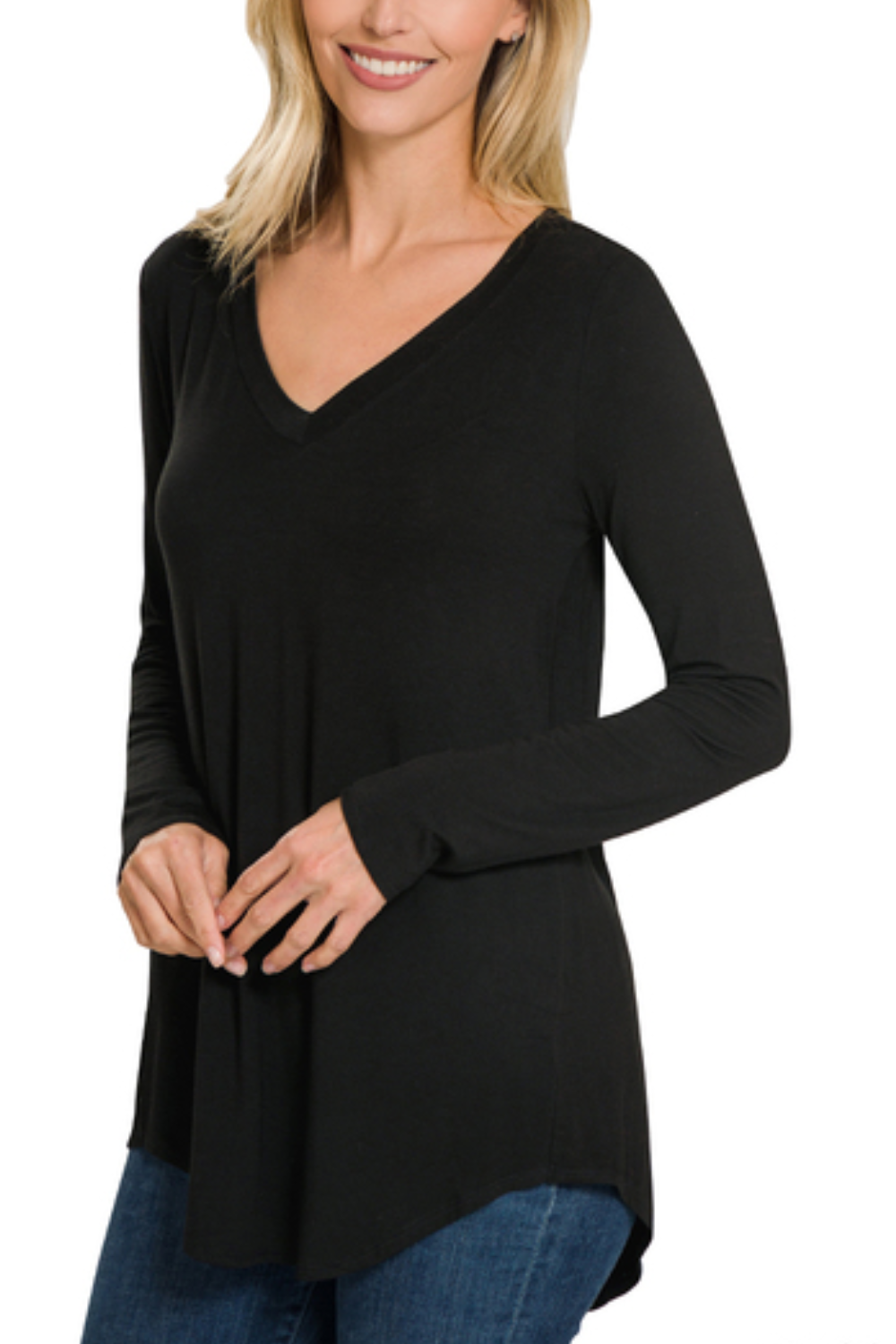 Luxe Rayon VNeck Long Sleeve Top