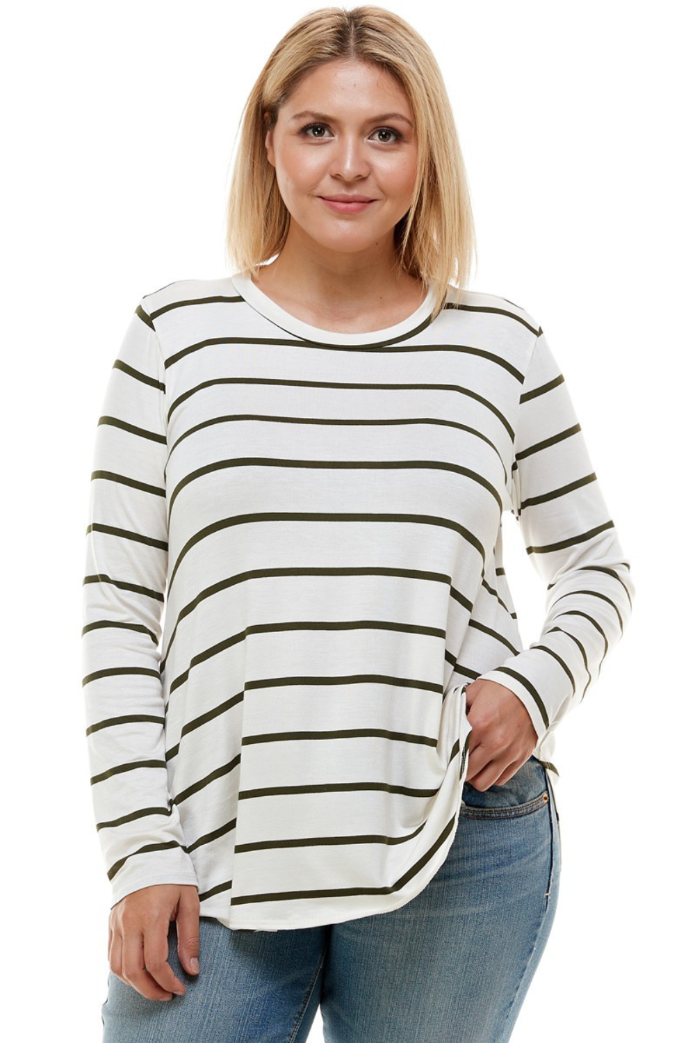 Olive Stripe Plus Long Sleeve Tee