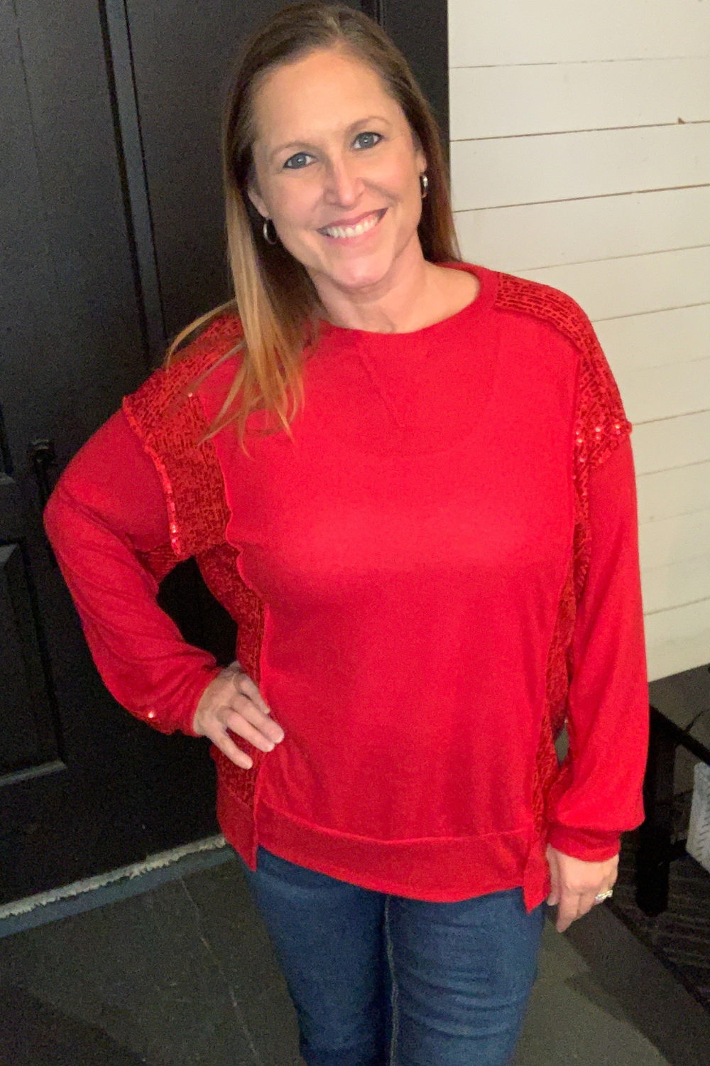 Brushed Red Sequin Top