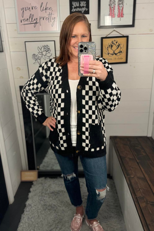 Vicki Varsity Checkered Cardigan