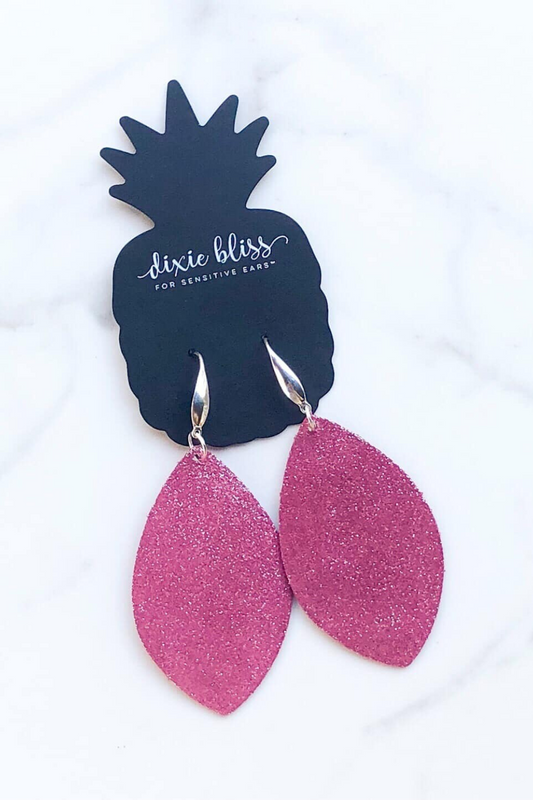 Raspberry Shimmer Leather Teardrop Earrings