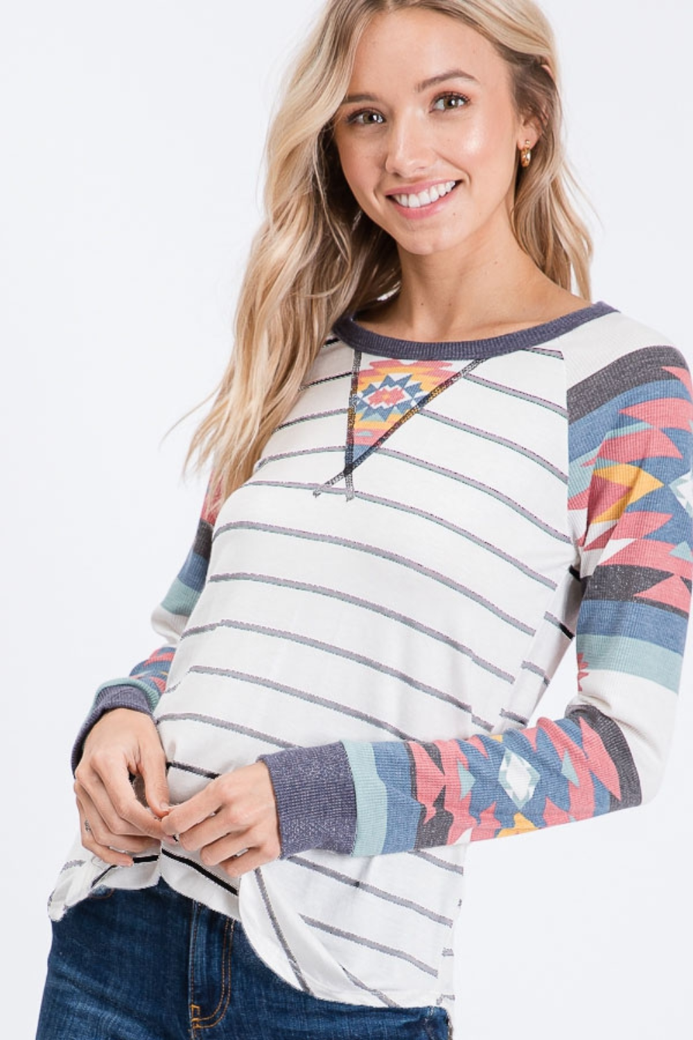 Aztec & Stripe Long Sleeve Top