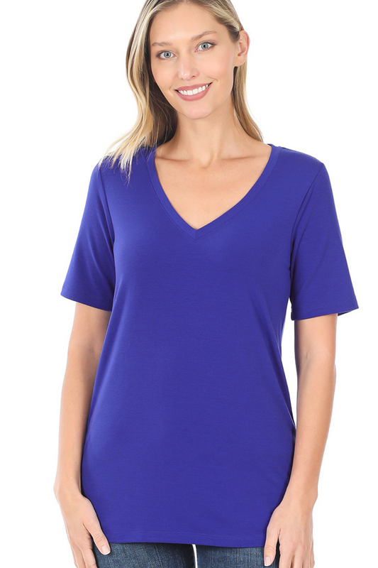 Basic Short Sleeve VNeck Tee - Bright Blue