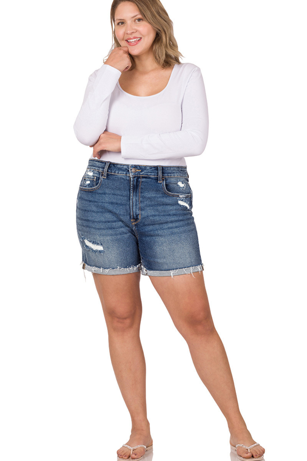 Distressed Cuffed Denim Shorts