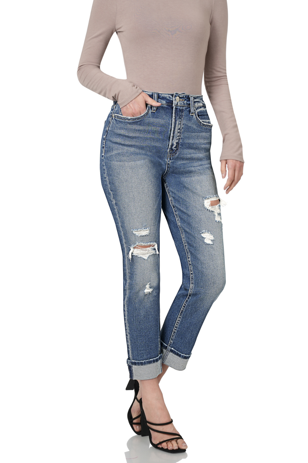 Distressed Cuffed Mom Jeans