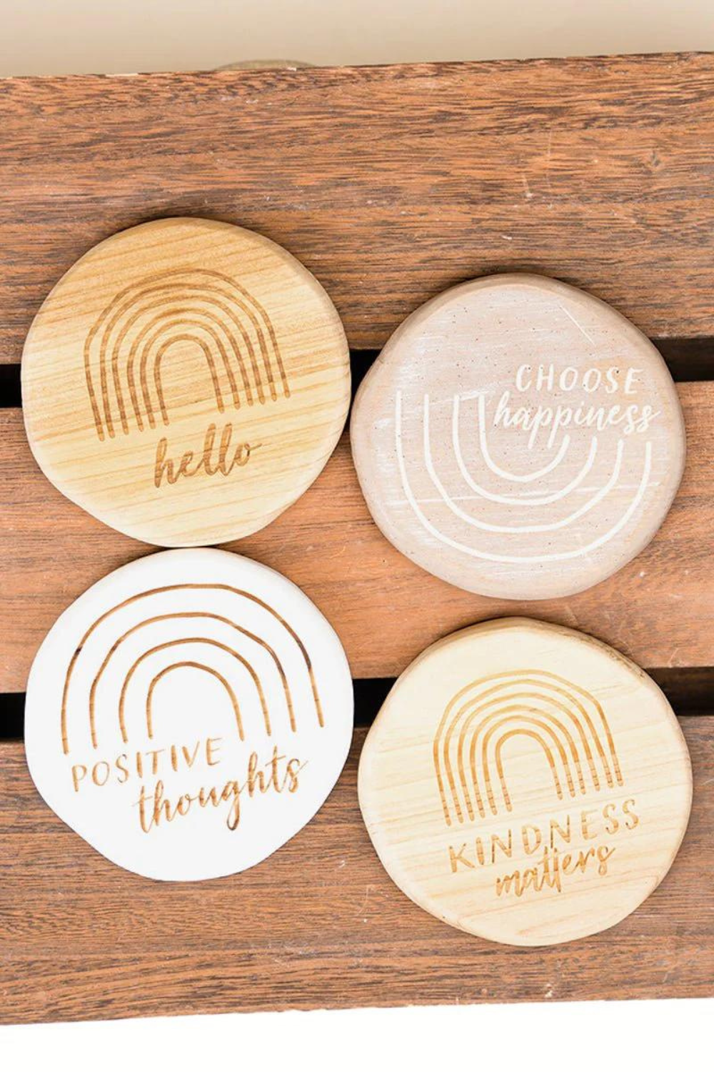 Set of 4 Rainbow Wood Coasters