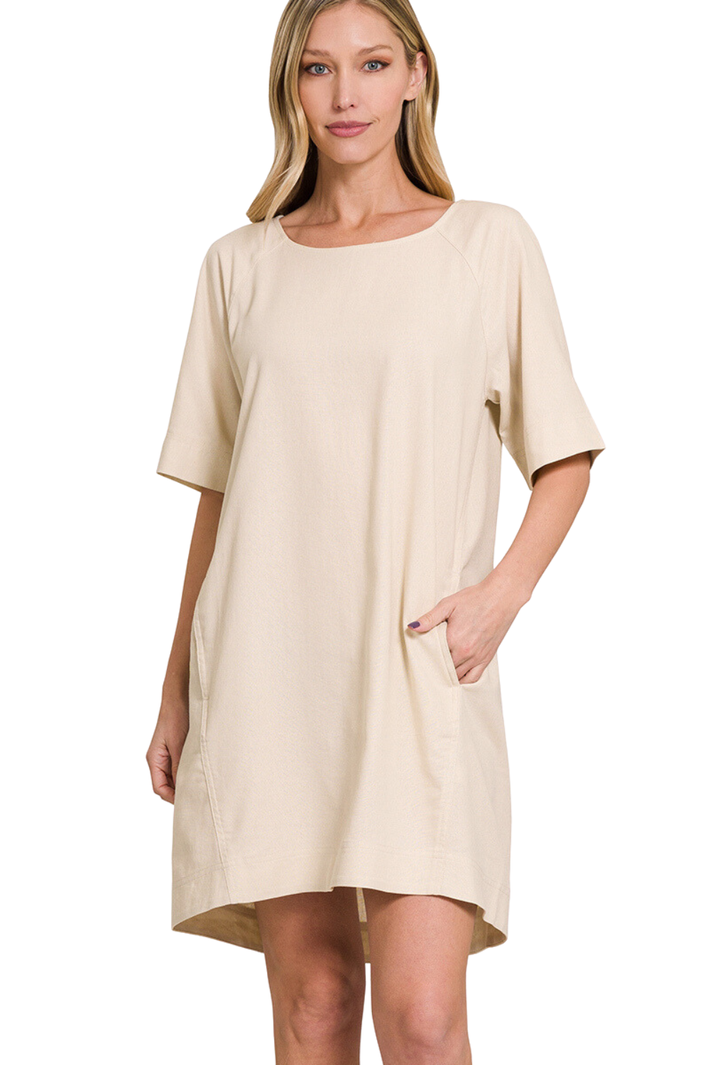 Linen Shift Dress with Pockets