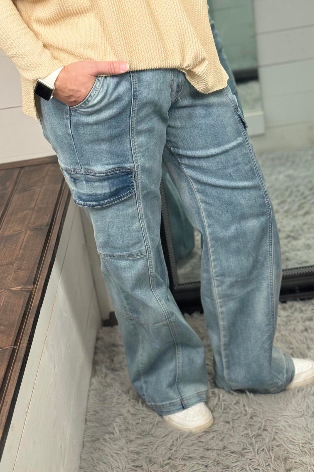 High Rise Straight Cargo Jeans