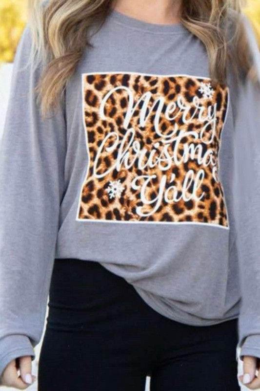 "Merry Christmas, Y'all" Leopard Graphic Tee