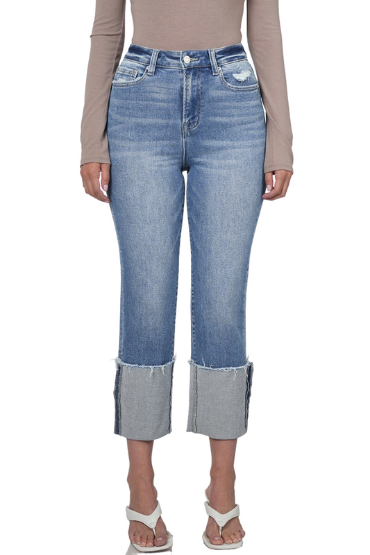 High Rise Cuffed Denim Jeans