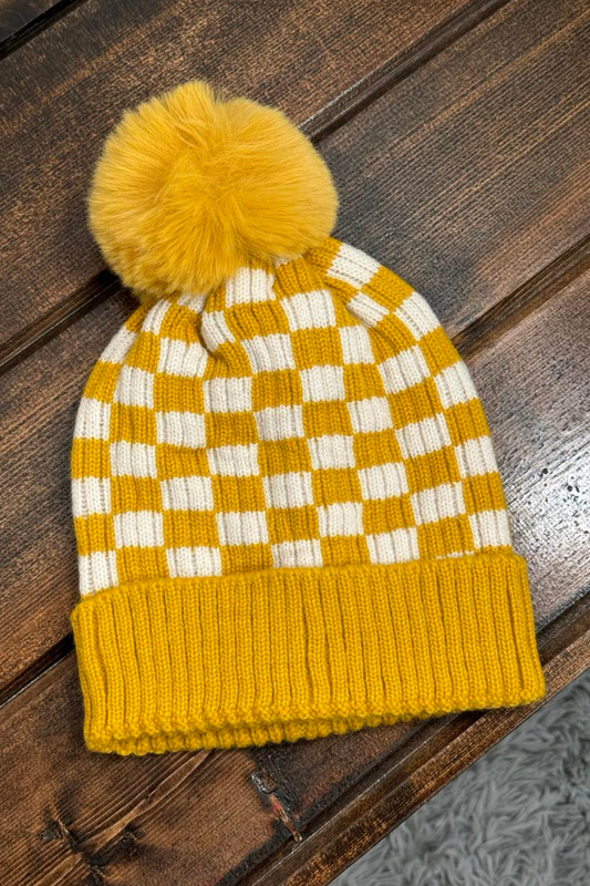 Checked Pom Stocking Cap