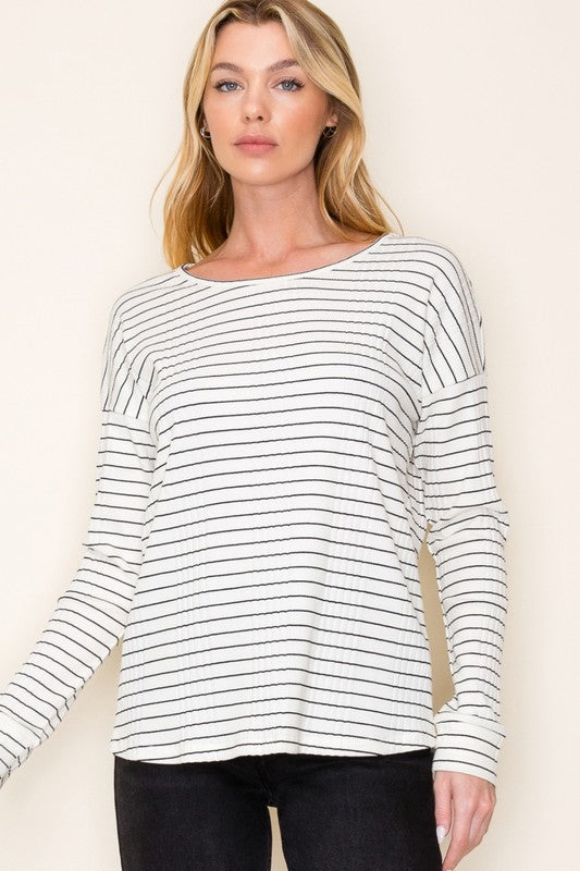 Ribbed Striped Knit Top - Ivory