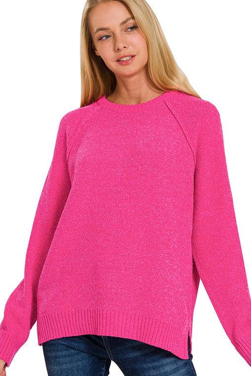 Chenille Raglan Sweater - Hot Pink