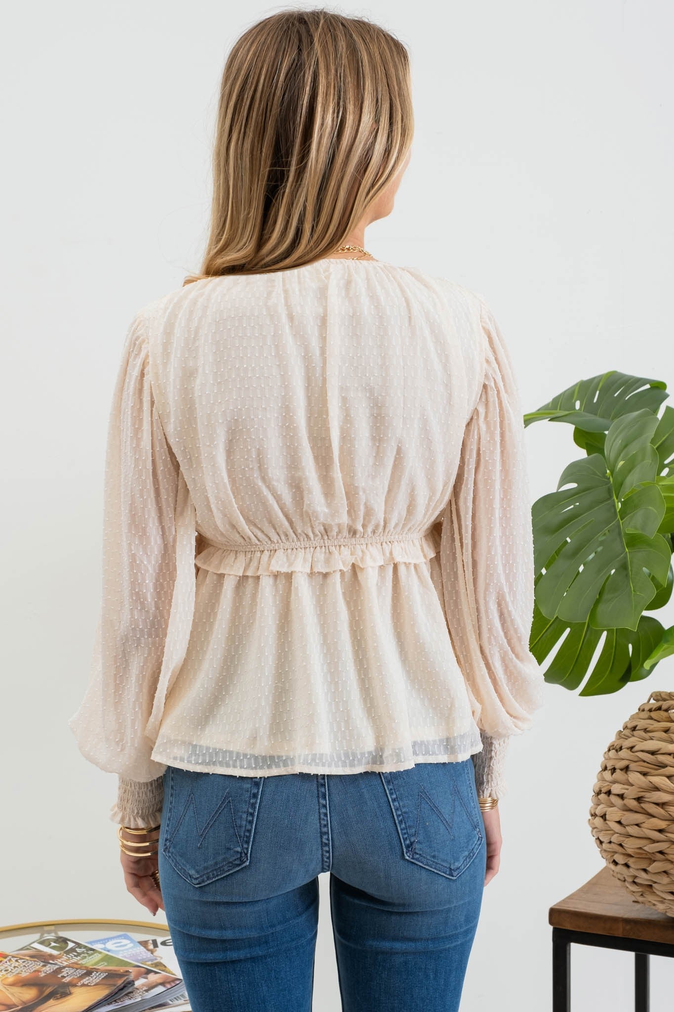 Textured Ivory Peplum Top