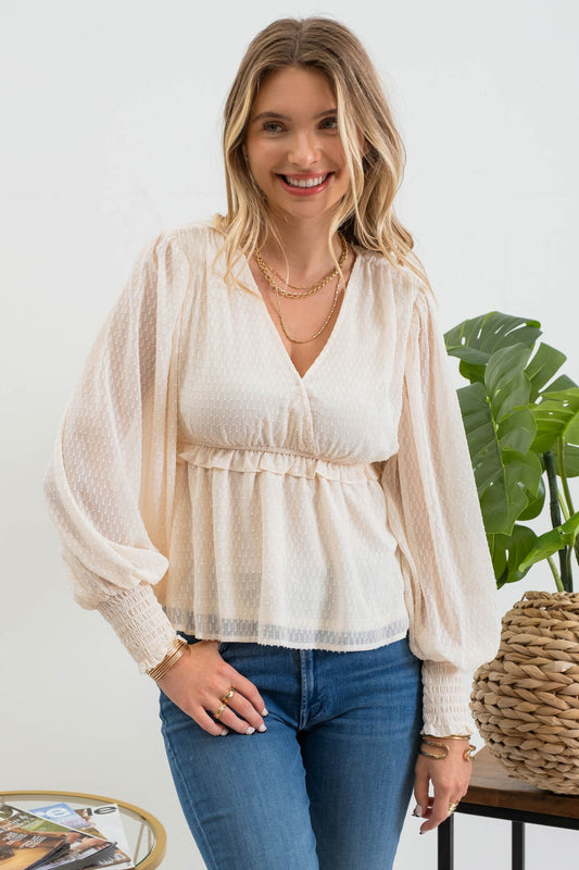 Textured Ivory Peplum Top