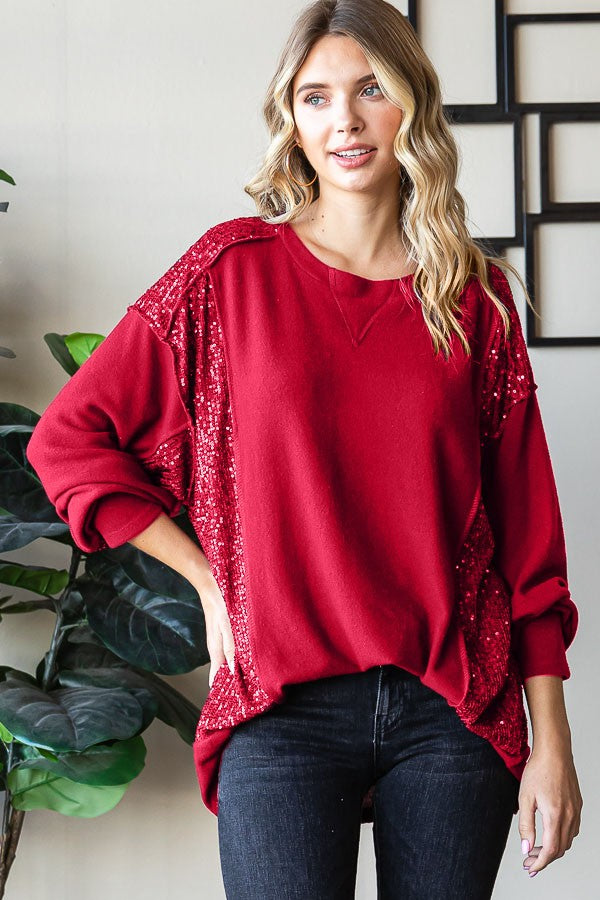 Brushed Red Sequin Top