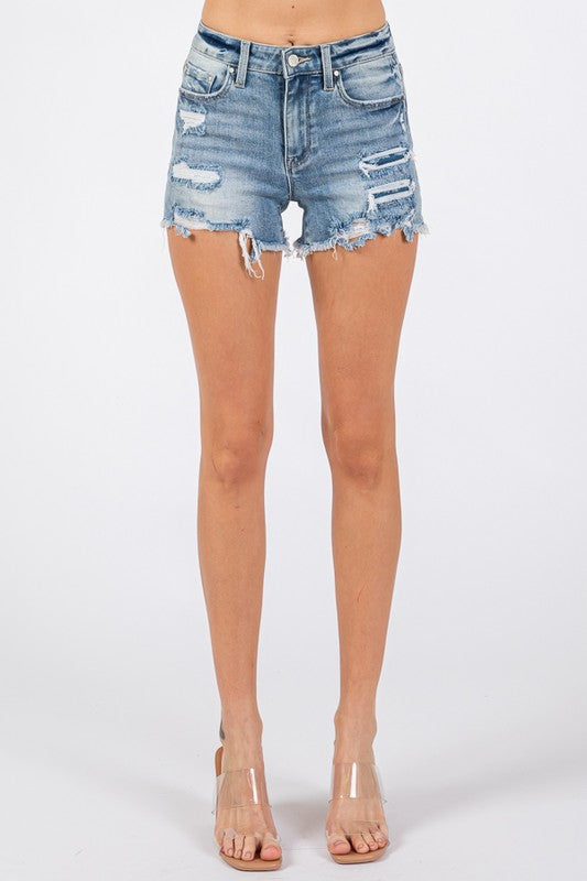 Patched Distressed Shorts