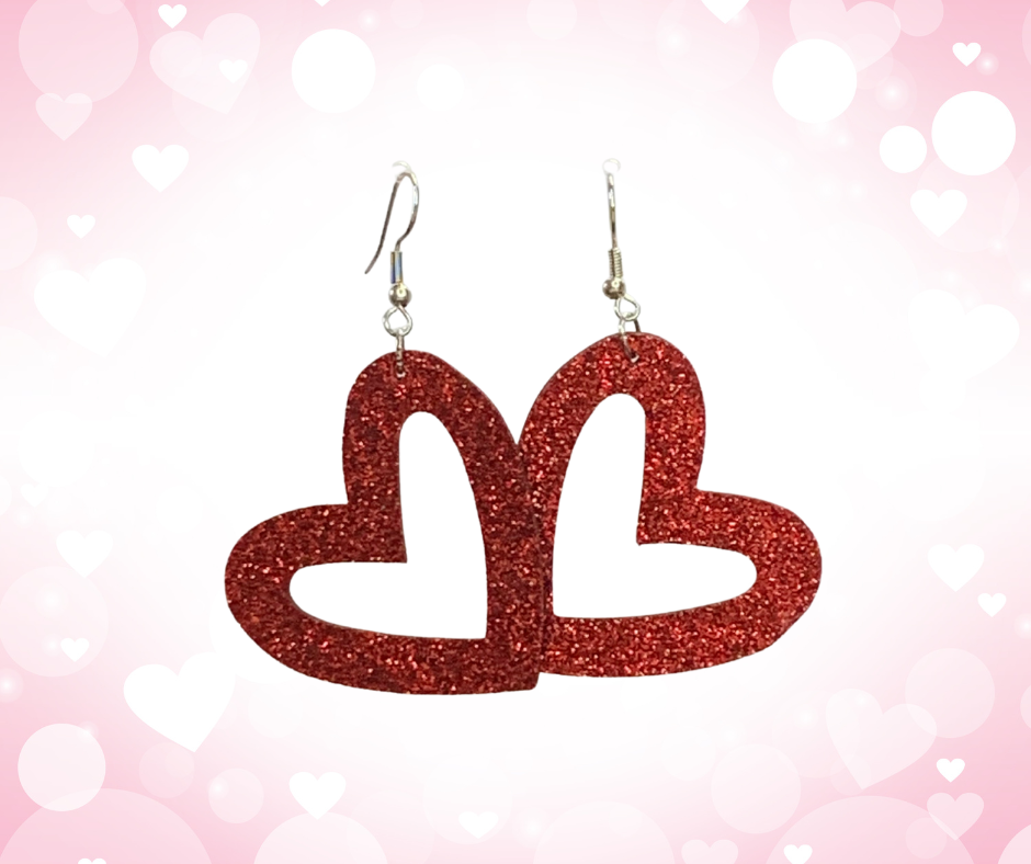 Oversized Glitter Leather Heart Earrings