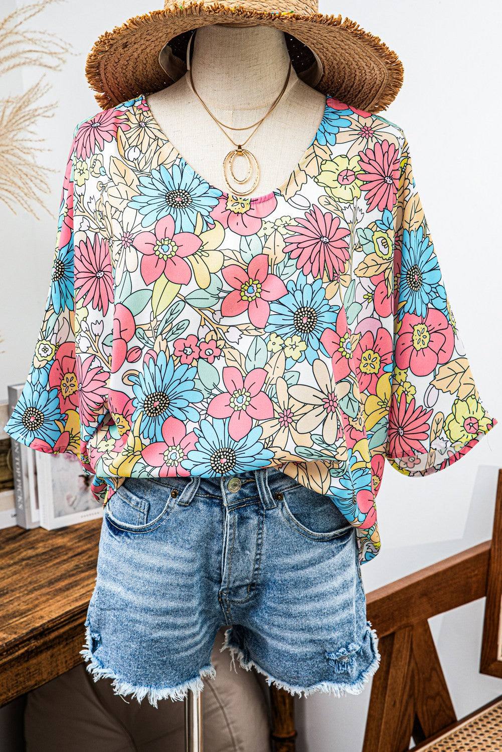 Floral Print VNeck Top