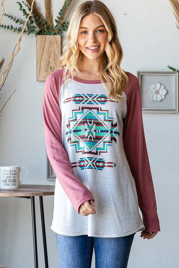 Raglan Sleeve Aztec Graphic Top