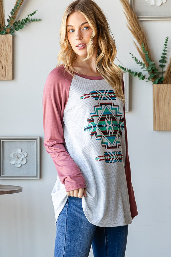 Raglan Sleeve Aztec Graphic Top