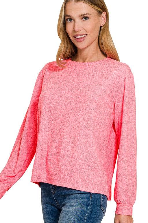 Melange Hacci Round Neck Tshirt - Fucshia