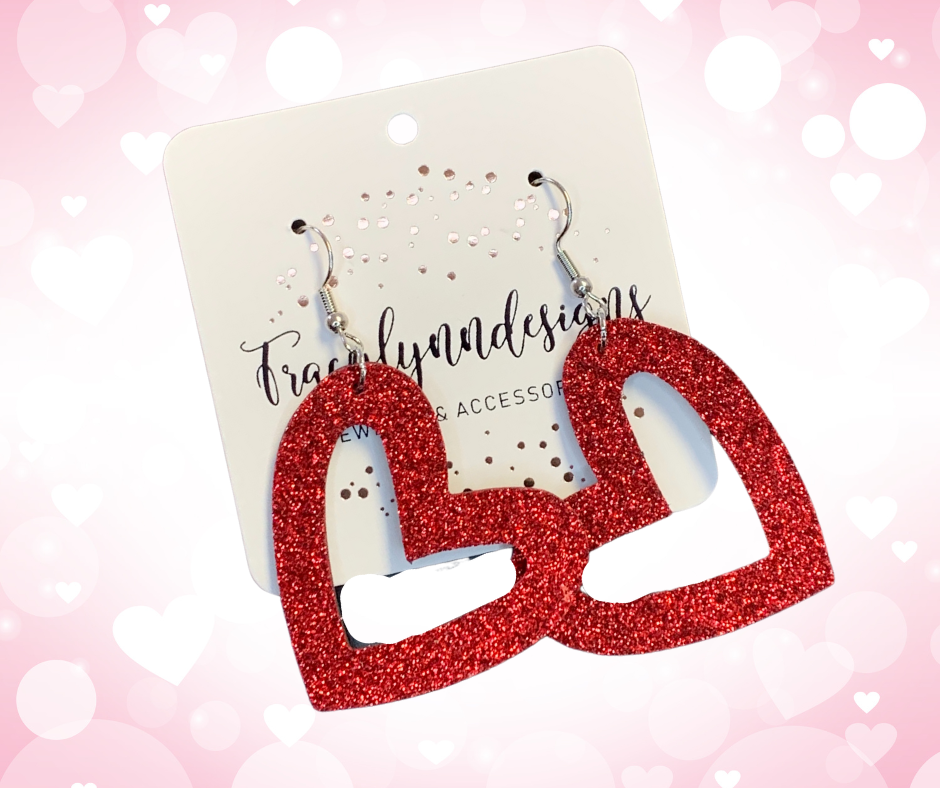 Oversized Glitter Leather Heart Earrings